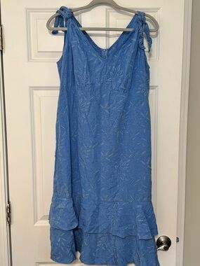 Blue Ginger Tie Shoulder V-neck Tiered Ruffle Skirt Tropical Resort Dress XL